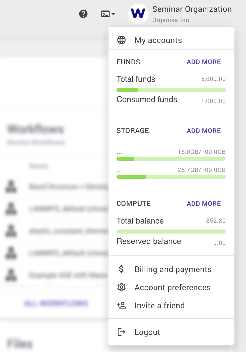 Account Menu
